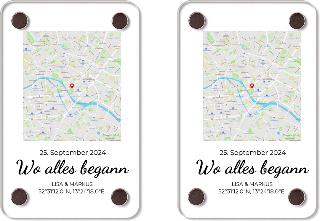 "Wo alles begann" - personalisierte Acryl-Magnete