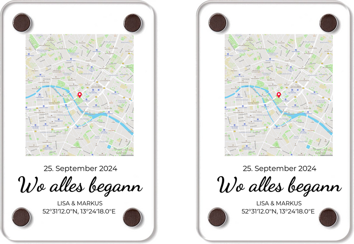 "Wo alles begann" - personalisierte Acryl-Magnete