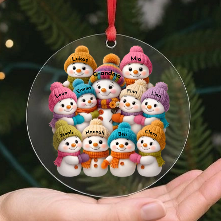 Schneemann-Familie mit Namen – Anhänger oder Magnet