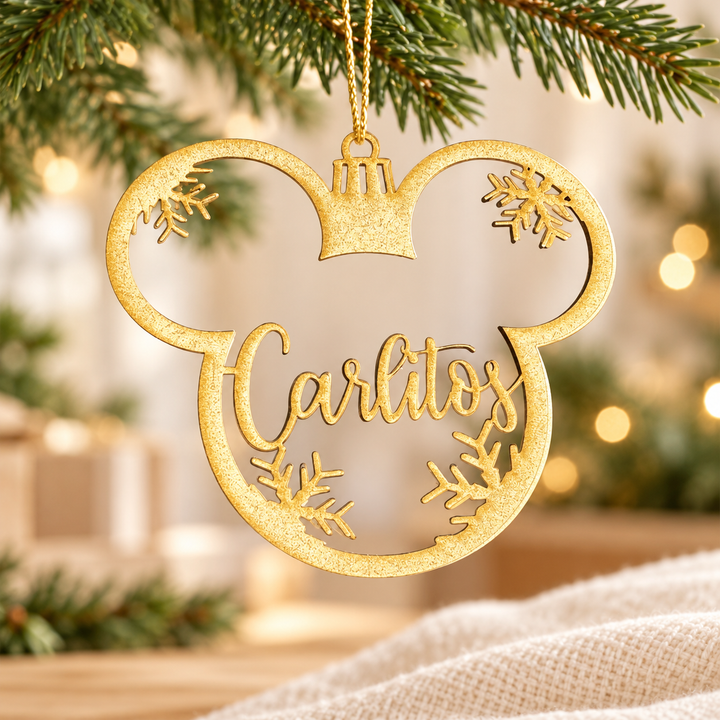 Mickey-Maus-Baumschmuck aus Holz mit Namen – Gestaltungsbeispiel