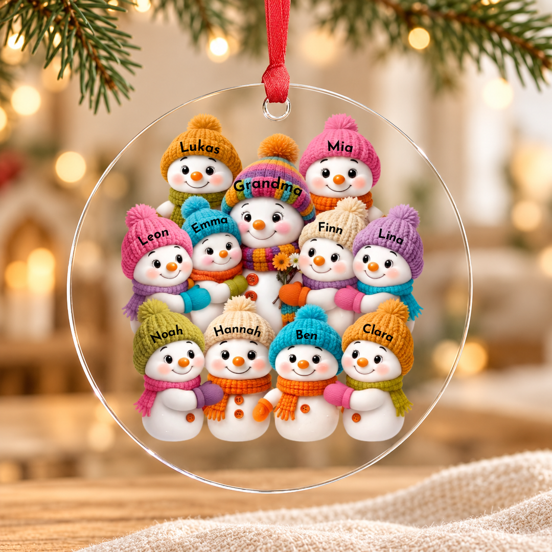 Schneemann-Familie mit Namen – Anhänger oder Magnet – Gestaltungsbeispiel