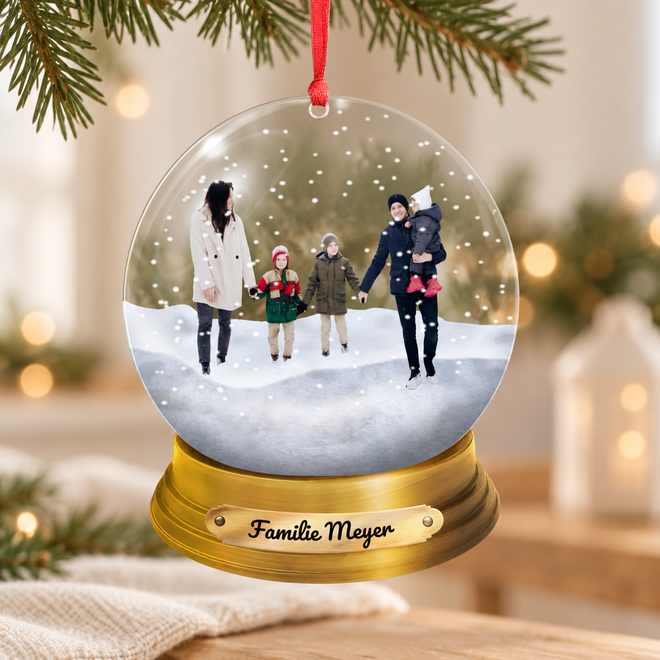 Baumschmuck mit Weihnachtsschneekugel aus Acrylglas