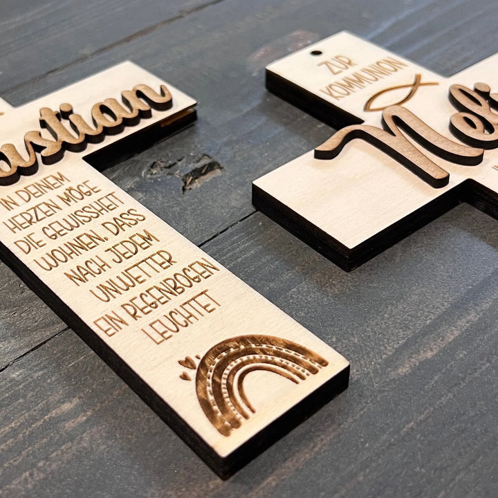 Kreuz für Konfirmation und Kommunion aus Holz personalisierbar